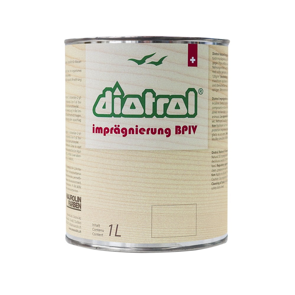 75100_BPIV_Imprägnierung_1L Diotrol Naturöl Imprägnierung B.P.IV ist eine farblose, lösemittelbasierte Holzimprägnierung.