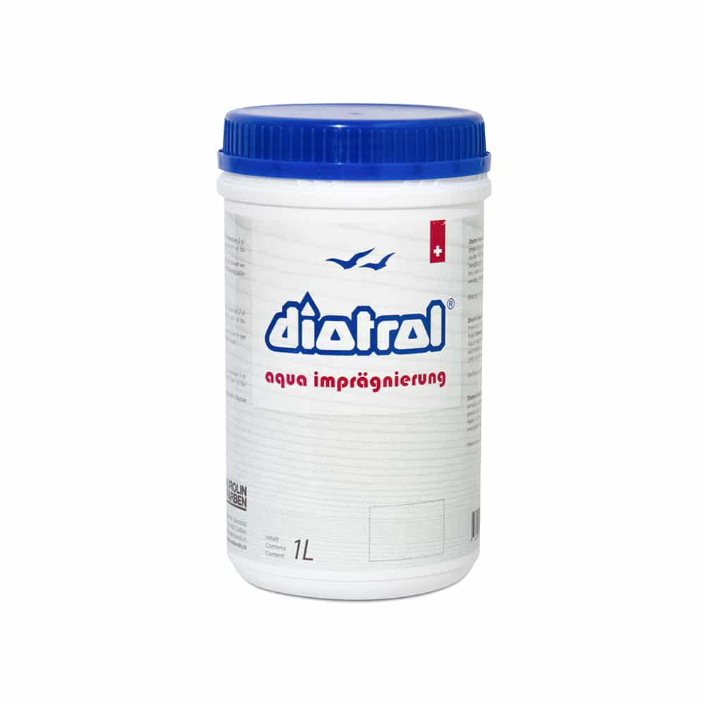 80100_Aqua Imprägnierung_1L Diotrol Aqua Naturöl-Imprägnierung ist eine wasserbasierte, mit einem Filmschutz ausgerüstete, Holzimprägnierung auf Basis von Naturölen aus nachwachsenden Roshstoffen.