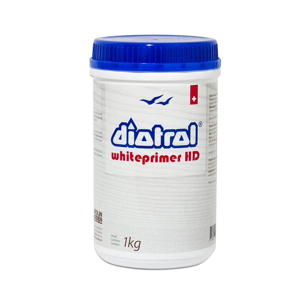 80360_Aqua_Whiteprimer_1L Diotrol Aqua Whiteprimer ist ein wasserbasierter Erstanstrich für Dachuntersichten, Holzverschalungen und Holzwerk allgemein.
